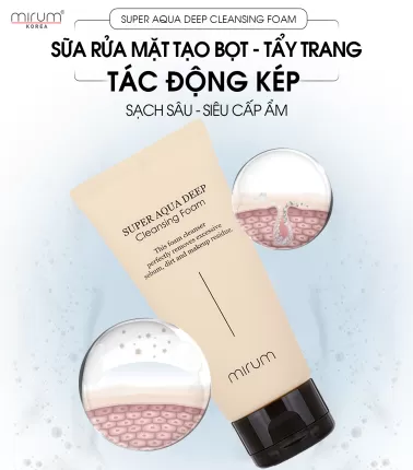 Sữa Rửa Mặt Tạo Bọt, Tẩy Trang, Làm Sạch Sâu Và Siêu Giữ Ẩm Mirum 120ml - Mirum Super Aqua Deep Cleansing Foam